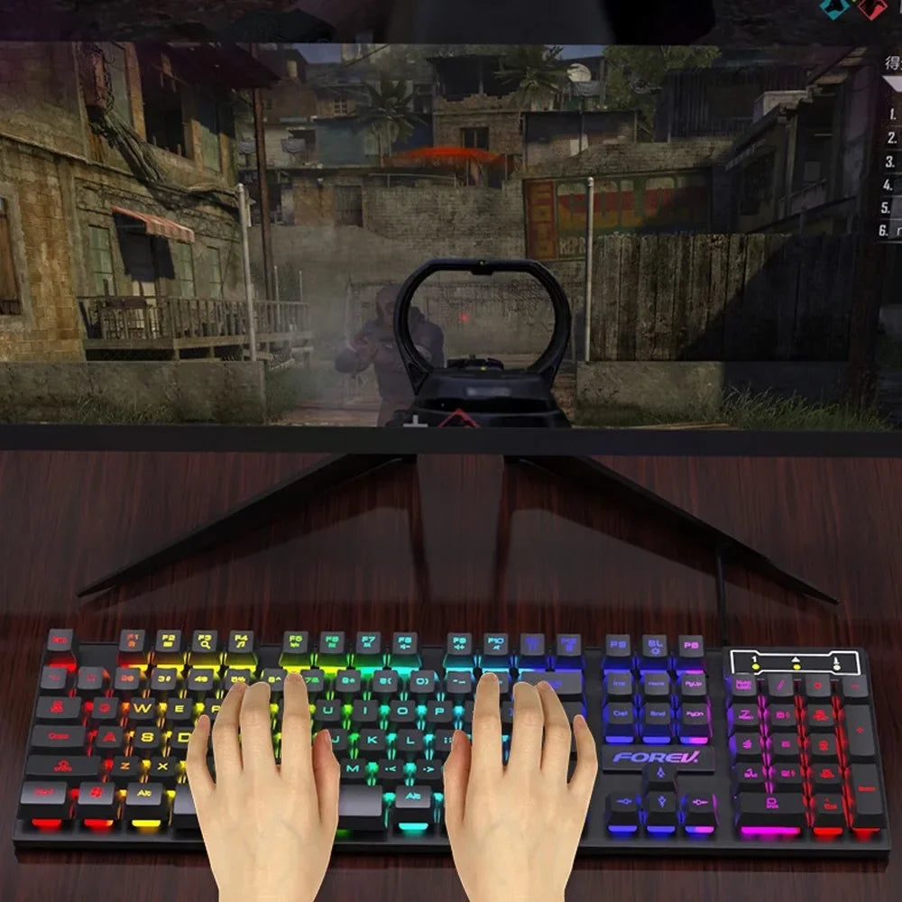104 Key Backlit Mechanical Keyboard Wired Gaming Keyboard Waterproof Luminous Keyboard and Mouse Set for Gamer PC Laptop Office