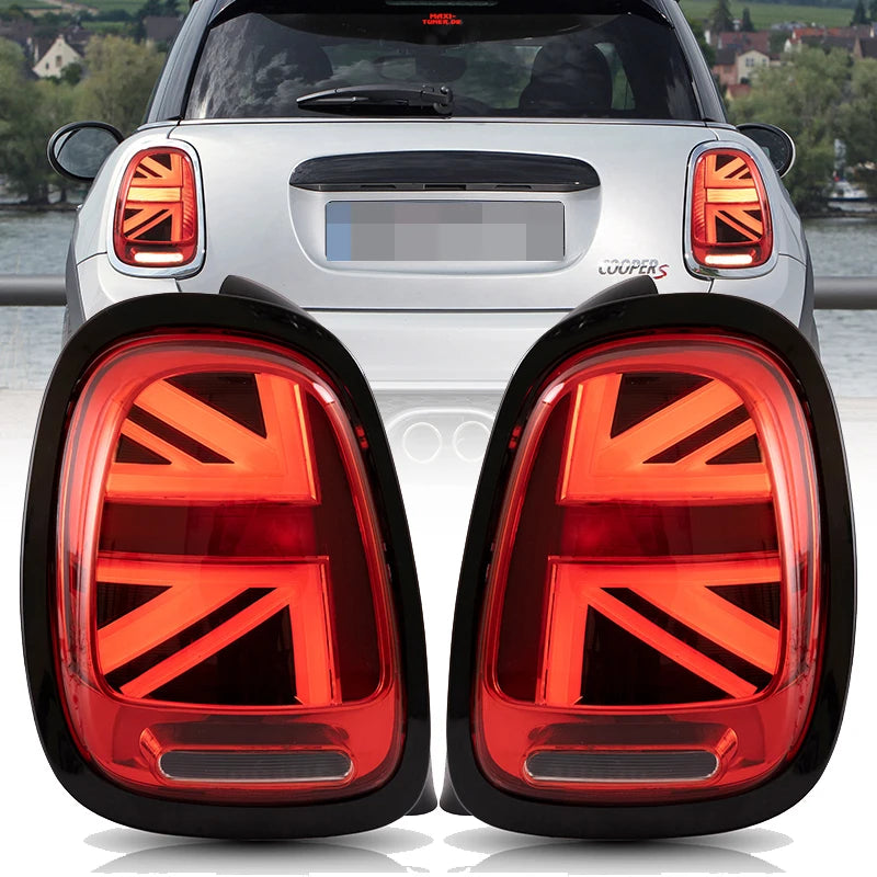 Pair LED Tail Lights for 2014-2019 Mini Cooper F55 F56 F57 UNION JACK LCI RED Lens Rear Tail Lamp with Animation