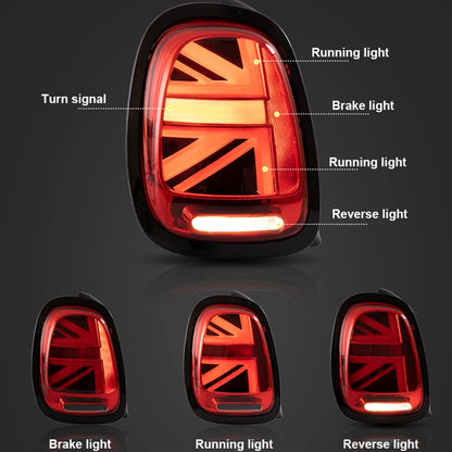 Pair LED Tail Lights for 2014-2019 Mini Cooper F55 F56 F57 UNION JACK LCI RED Lens Rear Tail Lamp with Animation