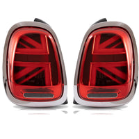 Pair LED Tail Lights for 2014-2019 Mini Cooper F55 F56 F57 UNION JACK LCI RED Lens Rear Tail Lamp with Animation