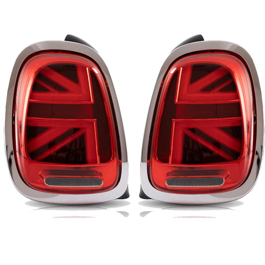 Pair LED Tail Lights for 2014-2019 Mini Cooper F55 F56 F57 UNION JACK LCI RED Lens Rear Tail Lamp with Animation