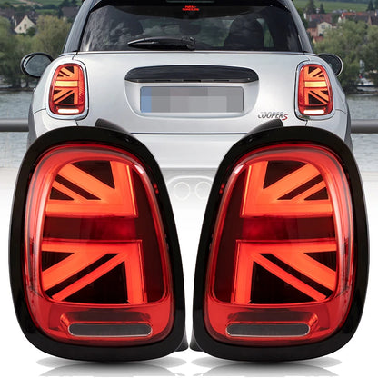 Pair LED Tail Lights for 2014-2019 Mini Cooper F55 F56 F57 UNION JACK LCI RED Lens Rear Tail Lamp with Animation